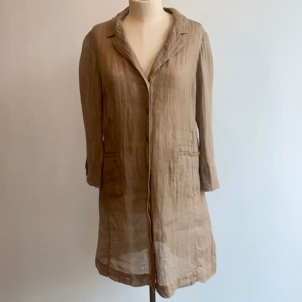 Eileen Fisher Tan Linen Button Down Midi Dress Size Small